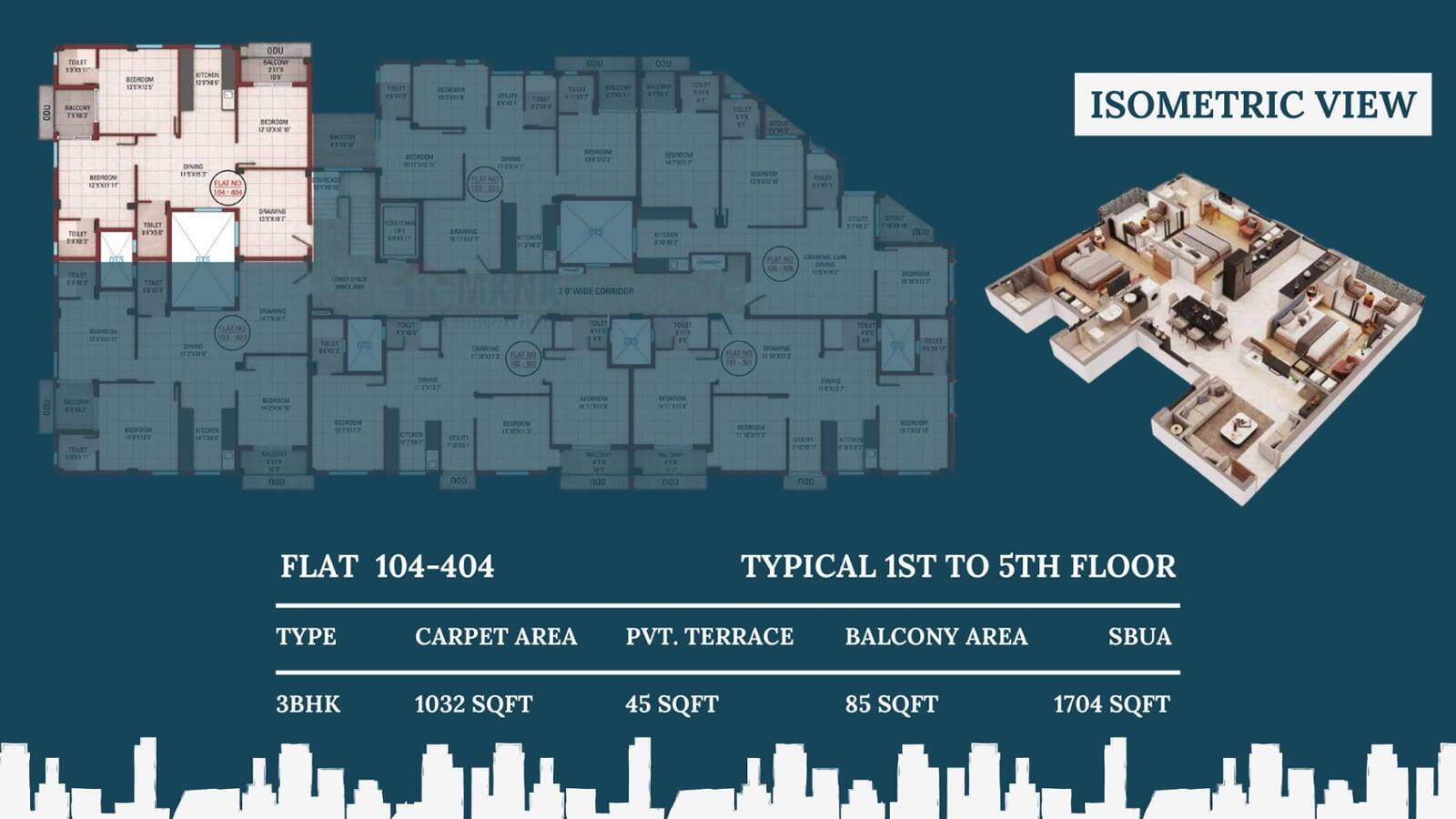Urban Paradise Floor Plan, Urban paradise Isometric View, Urban Paradise Flat 104-404