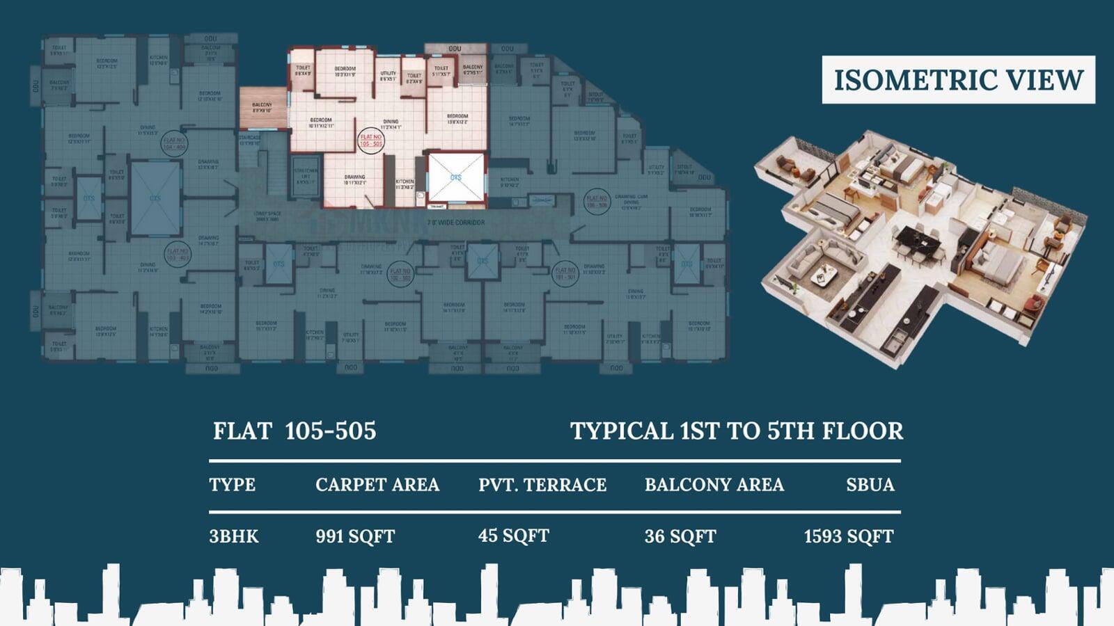Urban Paradise Floor Plan, Urban paradise Isometric View, Urban Paradise Flat 105-505