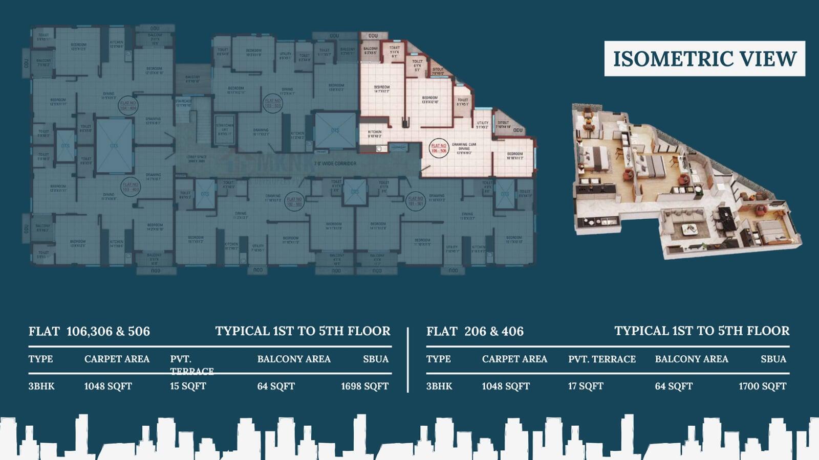 Urban Paradise Floor Plan, Urban paradise Isometric View, Urban Paradise Flat 106-506