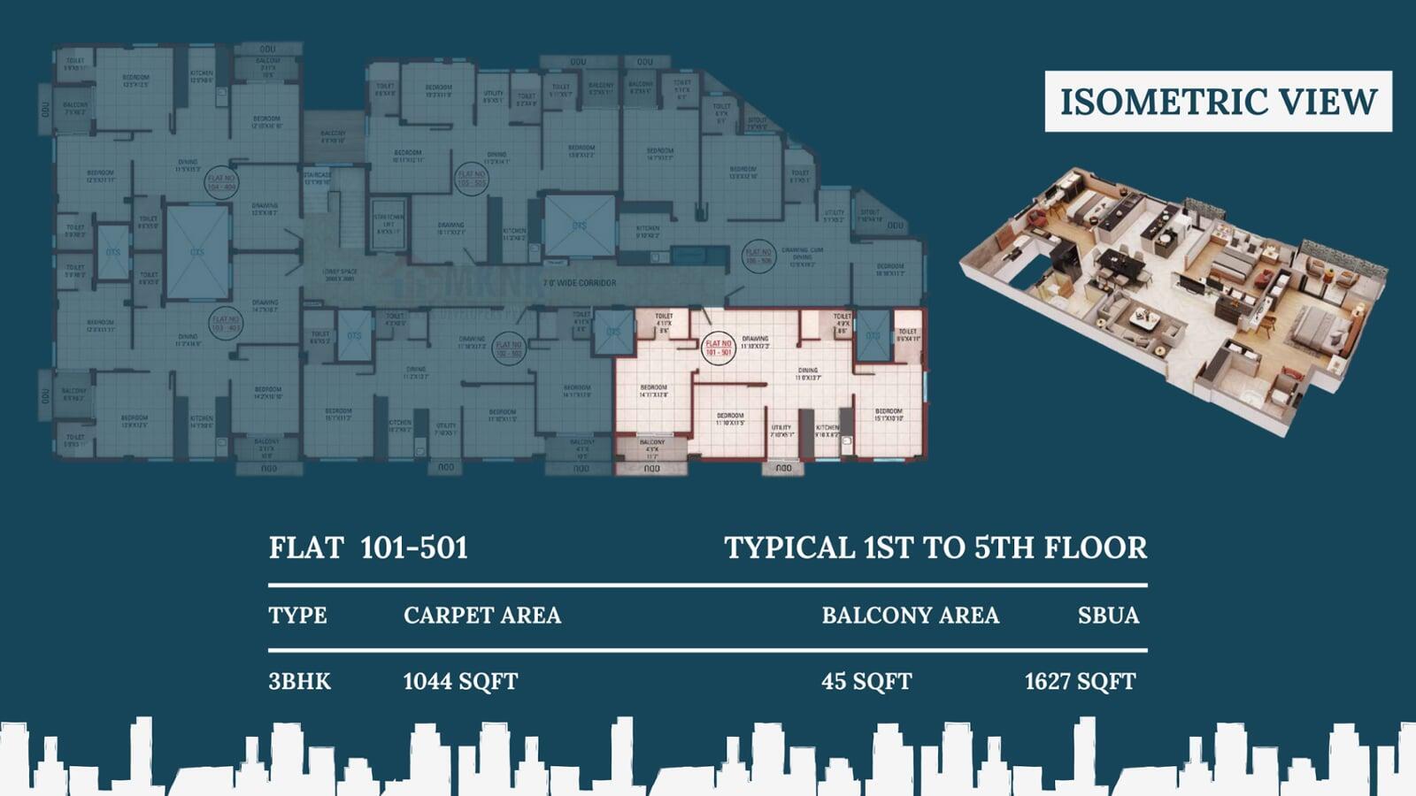 Urban Paradise Floor Plan, Urban paradise Isometric View, Urban Paradise Flat 101-501
