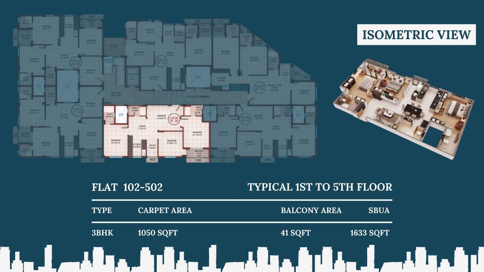 Urban Paradise Floor Plan, Urban paradise Isometric View, Urban Paradise Flat 102-502
