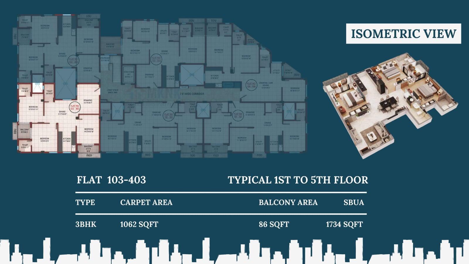 Urban Paradise Floor Plan, Urban paradise Isometric View, Urban Paradise Flat 103-401